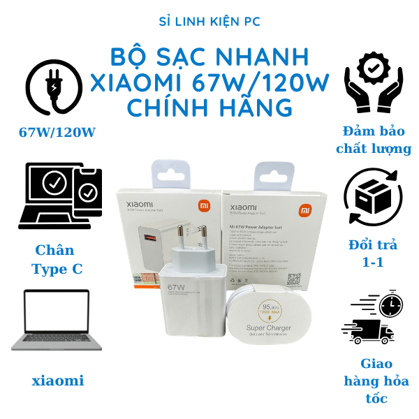 Bộ Sạc Siêu Nhanh Xiaomi 67W/120W Chính Hãng - Mi Super Charger Siêu Nhanh, Sạc Báo MAX Vàng Và Thập