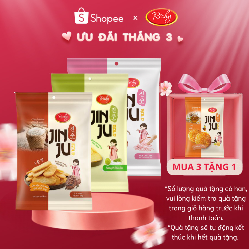 [Mua 3 tặng 1] Combo 3 Gói Bánh Gạo Richy Jinju Tặng 1 Jinju Vị Ngẫu Nhiên