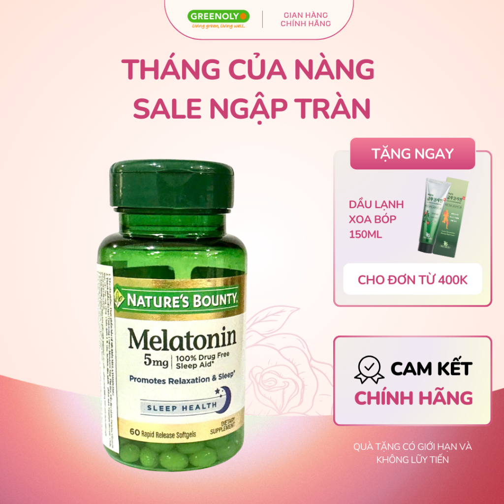 Viên Uống Hỗ Trợ Điều Hòa Giấc Ngủ Pharmekal Nature’s Bounty Melatonin 5Mg 60 Viên