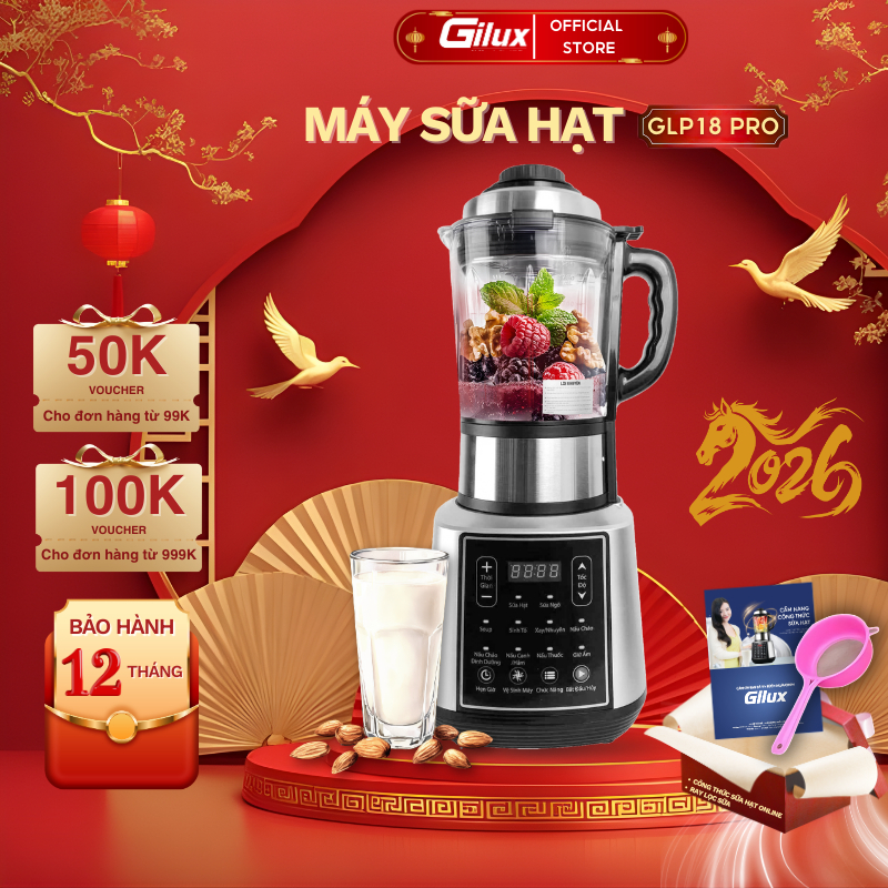 Máy Làm Sữa Hạt Gilux Xay Nấu Sinh Tố Đa Năng, Dung Tích 1.75L, Công Suất Lớn [BH 12 Tháng]