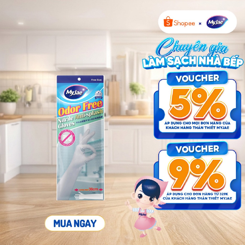 [Võ Hà Linh x MyJae] COMBO 3 Găng tay dáng dài Nitrile không mùi MyJae rửa chén, bát, dọn dẹp nhà cử