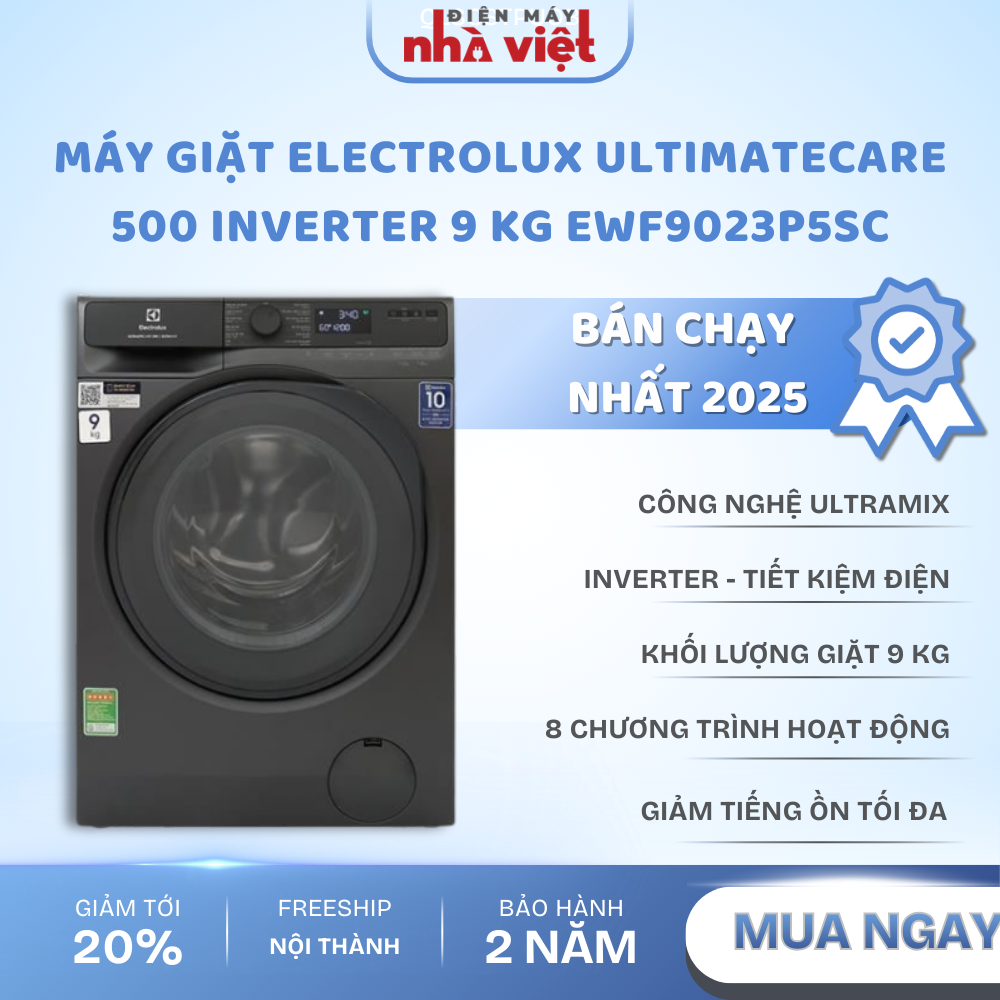 [EWF9023P5SC] - Máy giặt Electrolux UltimateCare 100 Inverter 9 kg Đen (Chỉ giao)