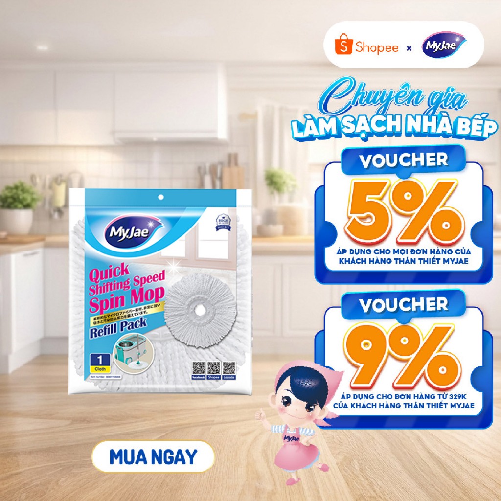 Bông Lau Thay Thế MyJae Dạng Tròn Dành Cho Cây Lau Nhà Xoay 360 Độ