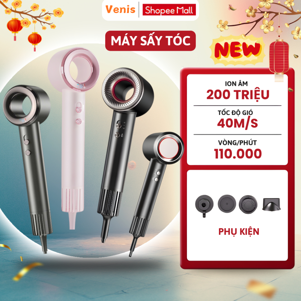 [THẺ TRÚNG THƯỞNG] Máy Sấy Tóc 2 Chiều Nóng Lạnh 1600W, 200 Triệu Ion Âm Dưỡng Tóc Cao Cấp