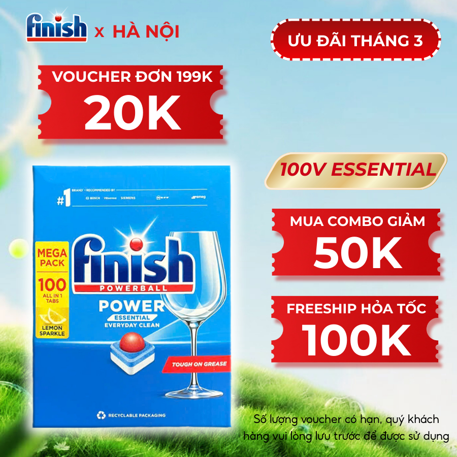 Viên Rửa Bát Hương Chanh Finish Essential 100 viên - Finish Powerball Power Essential
