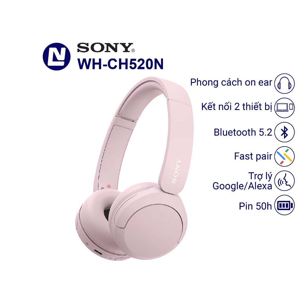 Tai nghe Sony WH CH520 on ear không dây kết nối đa điểm