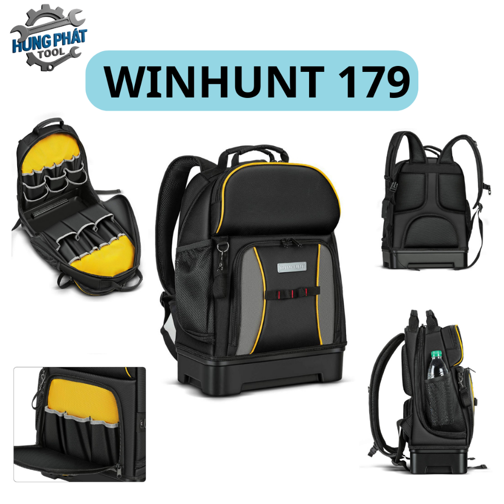Balo đựng đồ nghề WINHUNT 179 & ACTO 221 – Balo kỹ thuật đế nhựa chống nước, ngăn laptop, vải Oxford