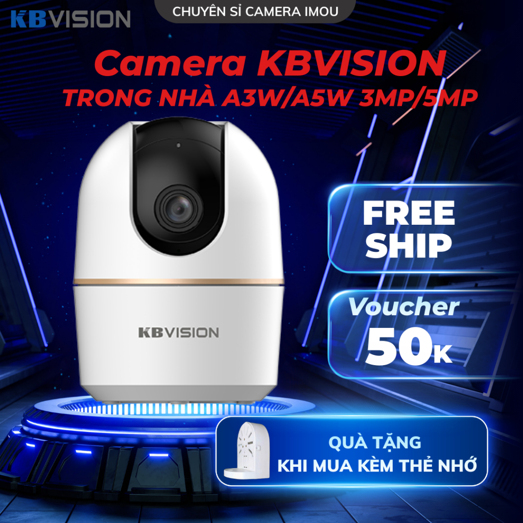 Camera wifi KBVISION A3W/A5W 3MP/5MP Trong nhà sắc nét, Quay quét 360 độ, Bảo hành 2 năm