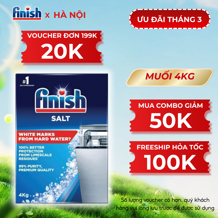 Muối rửa chén bát Finish Salt 4kg nhập khẩu Đức chống đóng cặn, làm mềm nước