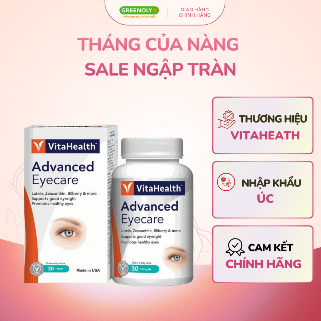 Viên Uống VitaHealth Advanced Eyecare  Bổ Sung Vitamin A Và Các Dưỡng Chất Cho Mắt 30 Viên