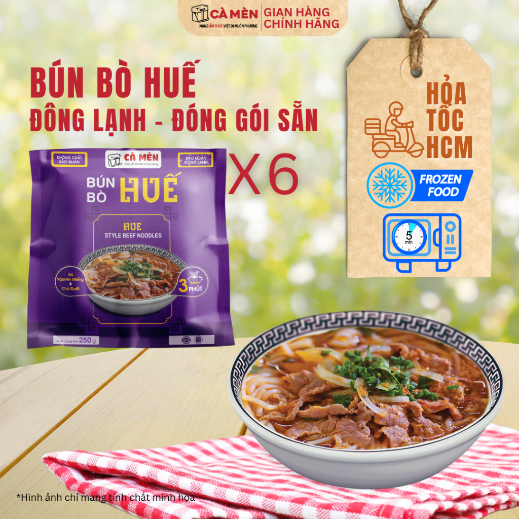 [MUA 2 GIẢM 8%] Bún Bò Huế Cà Mèn Foods Set 6 gói 250gram ăn liền bún bò huế đông lạnh ăn sáng tiện 