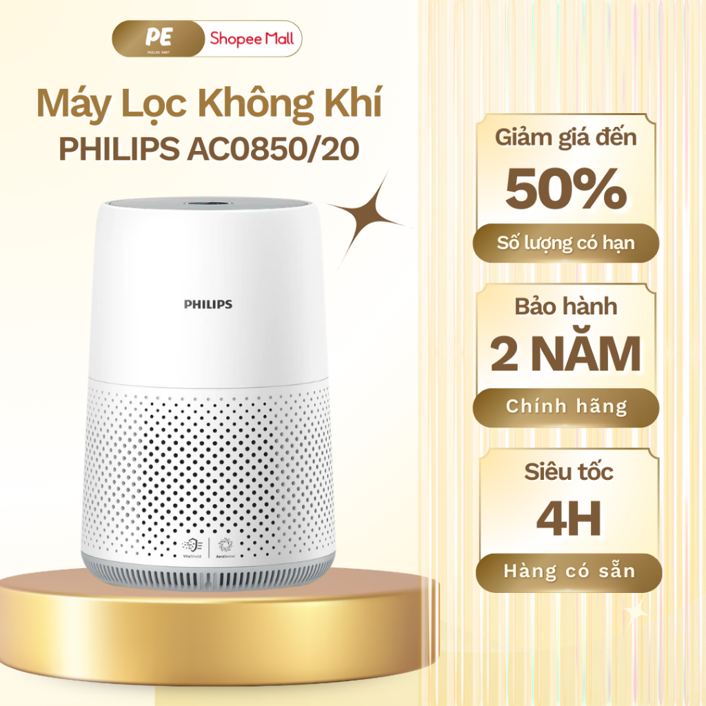 Máy Lọc Không Khí PHILIPS AC0850/20 | Phạm Vi 49 Mét Vuông, Hàng Chính Hãng, Bảo Hành 2 Năm