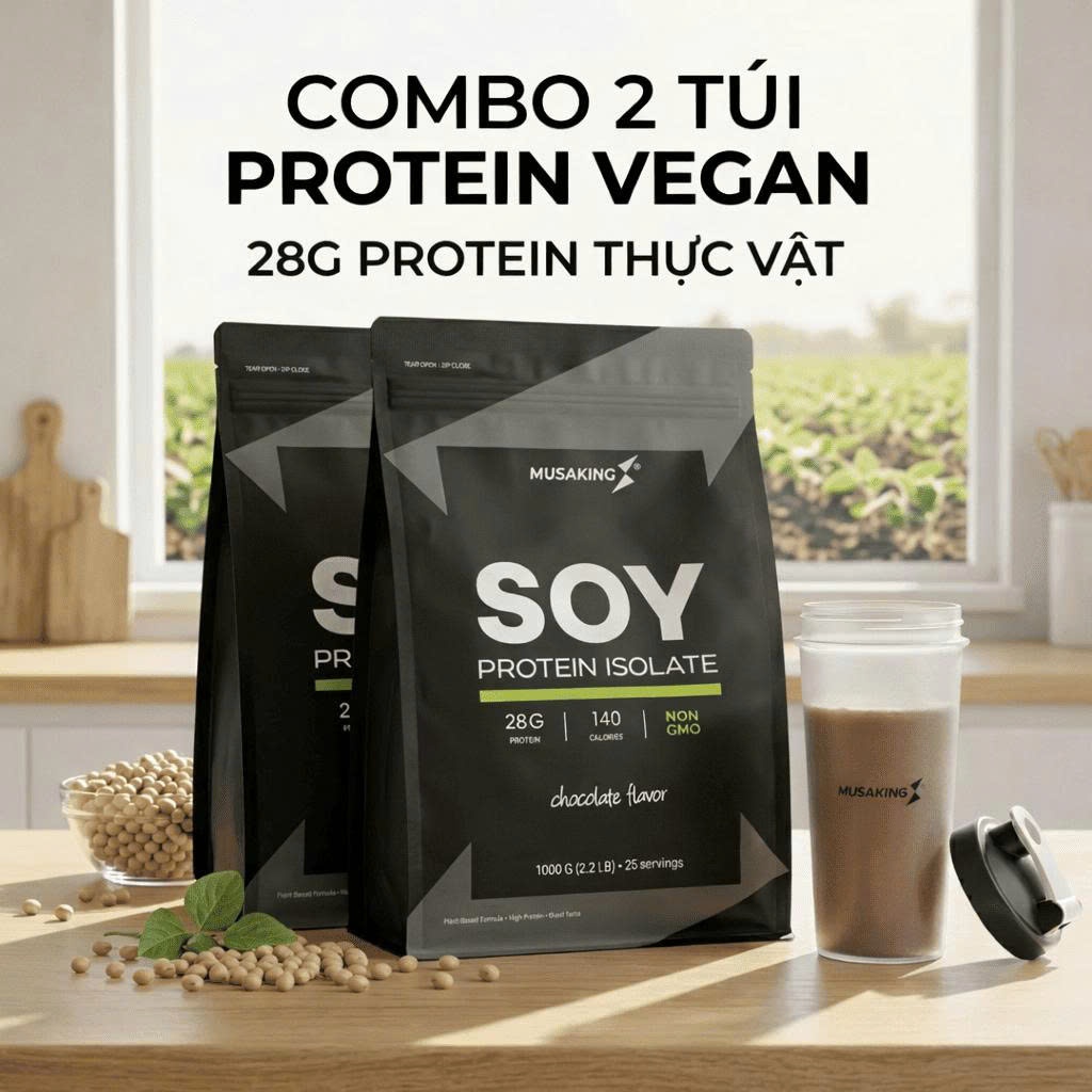 Combo 2 Túi Bột Soy Protein Isolate MUSAKING 1000G – 28G Protein Đậu Nành, Đạm Thực Vật, Protein Gym