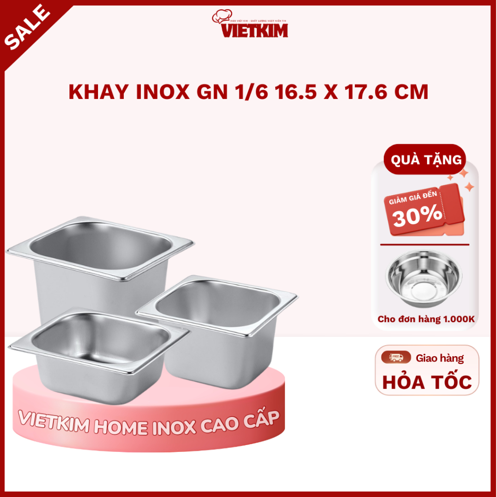 Khay inox GN 1/6 kích thước 16.5 x 17.6 cm có nắp – đựng topping, thạch trà sữa