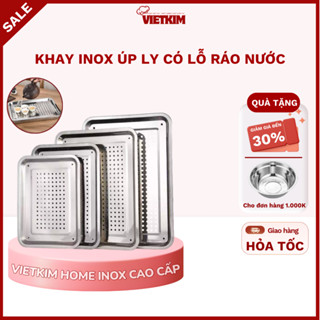 Khay inox úp ly có lỗ ráo nước - mâm trà chữ nhật nhiều kích thước chịu lực tốt