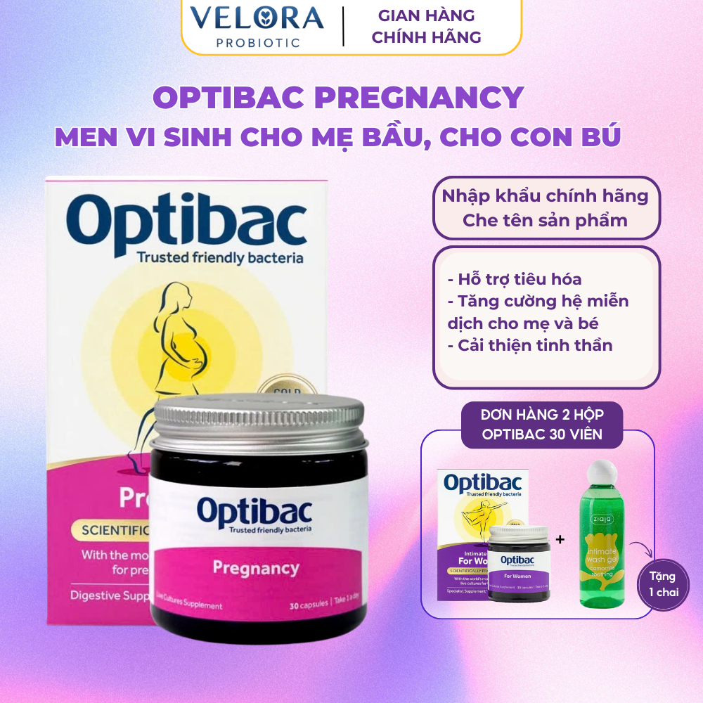 Viên men vi sinh cho mẹ bầu và sau sinh Optibac Pregnancy giúp cân bằng hệ vi sinh đường ruột, âm đạo