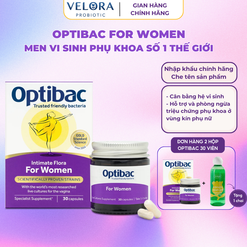 Men vi sinh bổ sung lợi khuẩn phụ khoa Optibac tím Probiotics For Women cho phụ nữ tăng sức đề kháng 14/30/90 viên