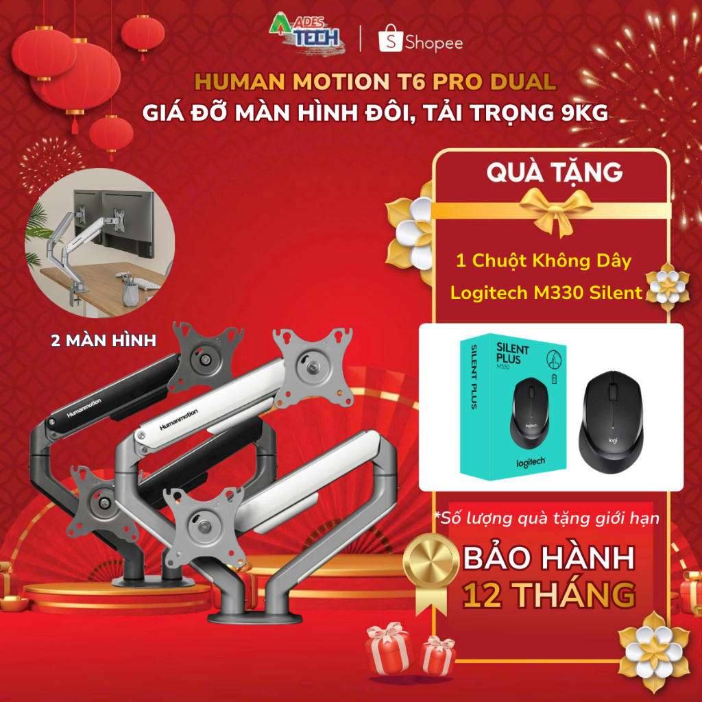 [Chính hãng] Giá Treo Arm Màn Hình Human Motion T6/T6 Pro/ T6 Pro Dual | Màn Hình 17 - 32'', Trong T