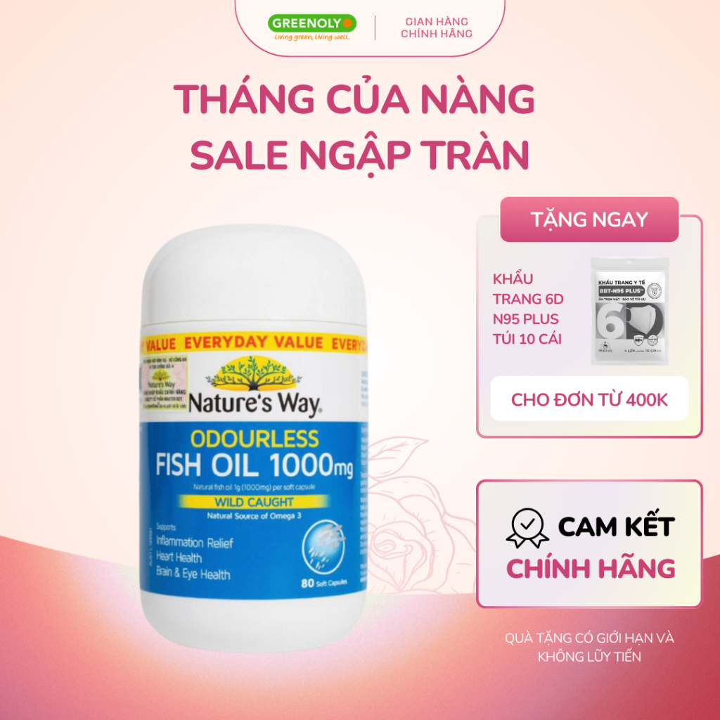 Viên Uống Dầu Cá Không Mùi Nature's Way Odourless Fish Oil 1000mg 80 Viên