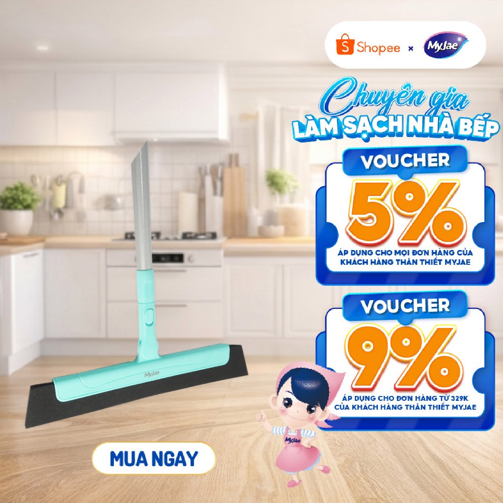 Cây Gạt Nước EVA Đa Năng MyJae Xoay 180 Độ, Chổi Quét Nhà Có Thể Thu Gọn