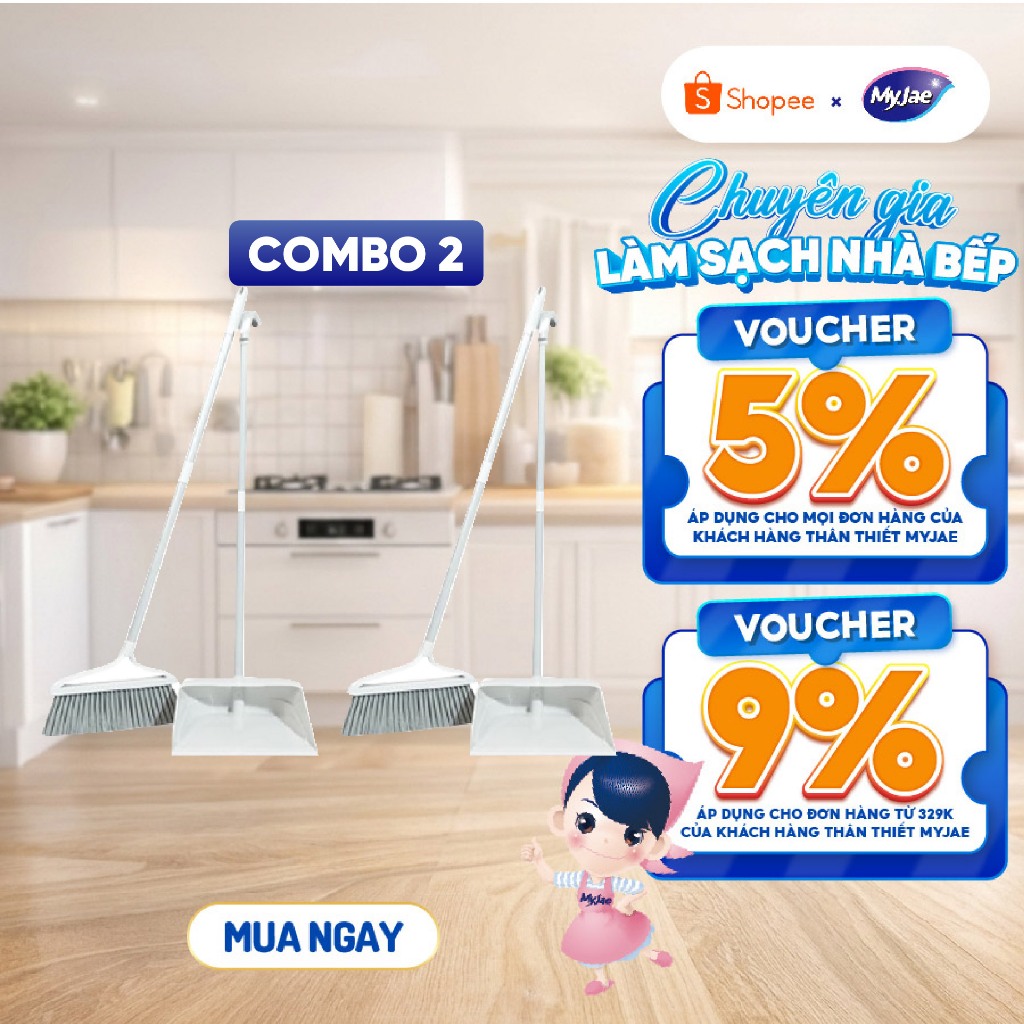 COMBO 2 Bộ chổi quét nhà kèm đồ hốt rác đa năng MyJae