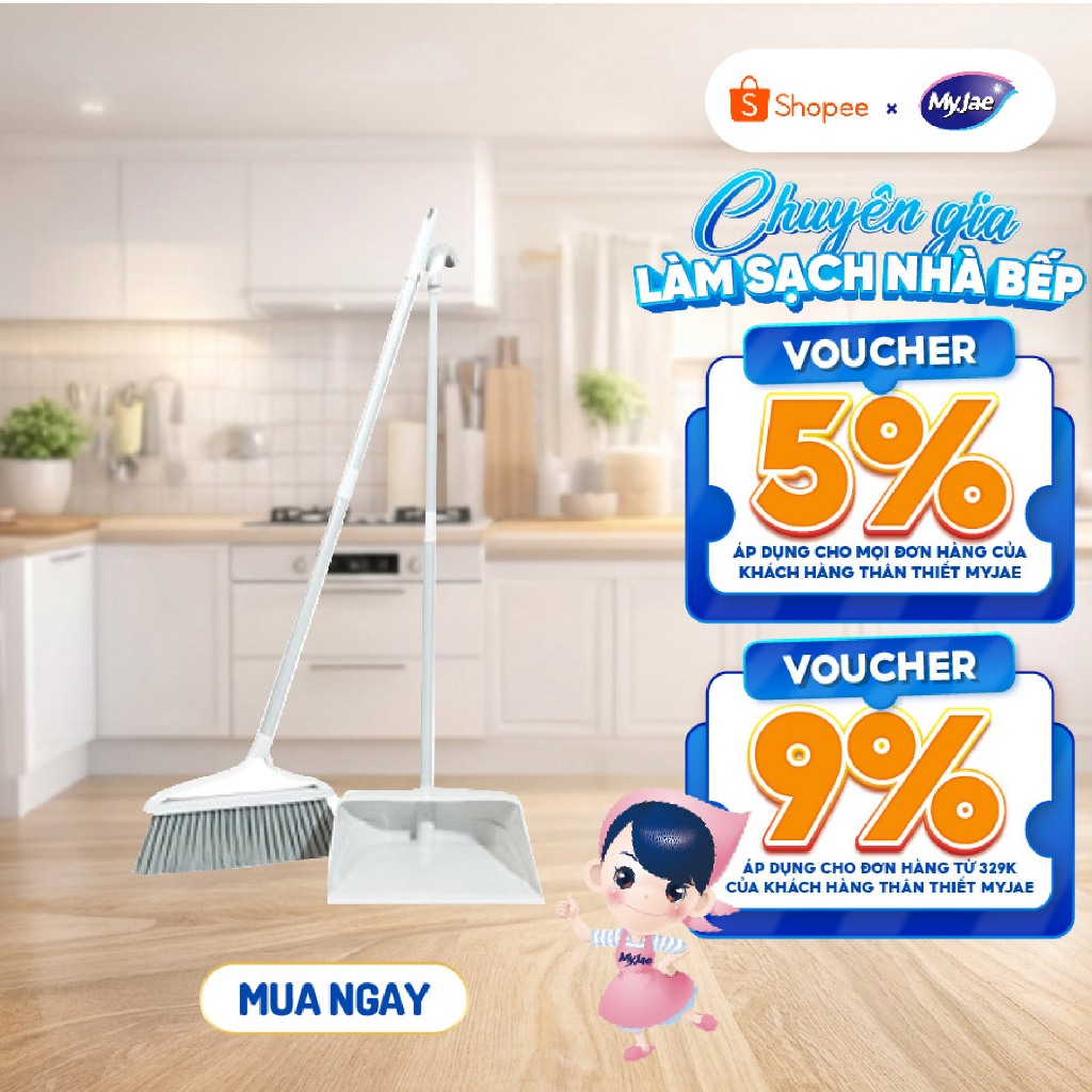 [PEWPEW LIVE 19.03 - 21.03] Bộ chổi quét nhà có kèm đồ hốt rác đa năng MyJae