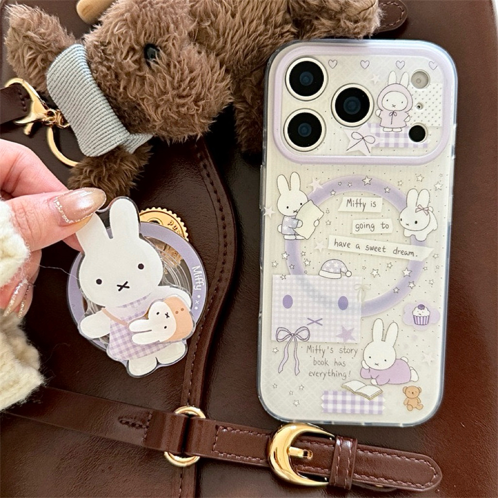 Ốp Lưng iPhone Miffy Tím Pastel Kèm Pop Socket Từ Tính
