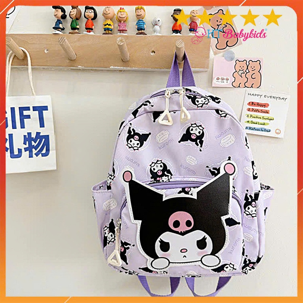 Balo Kuromi tím cá tính cho bé gái, balo đi học mầm non form đứng chuẩn đẹp HTBABYKIDS