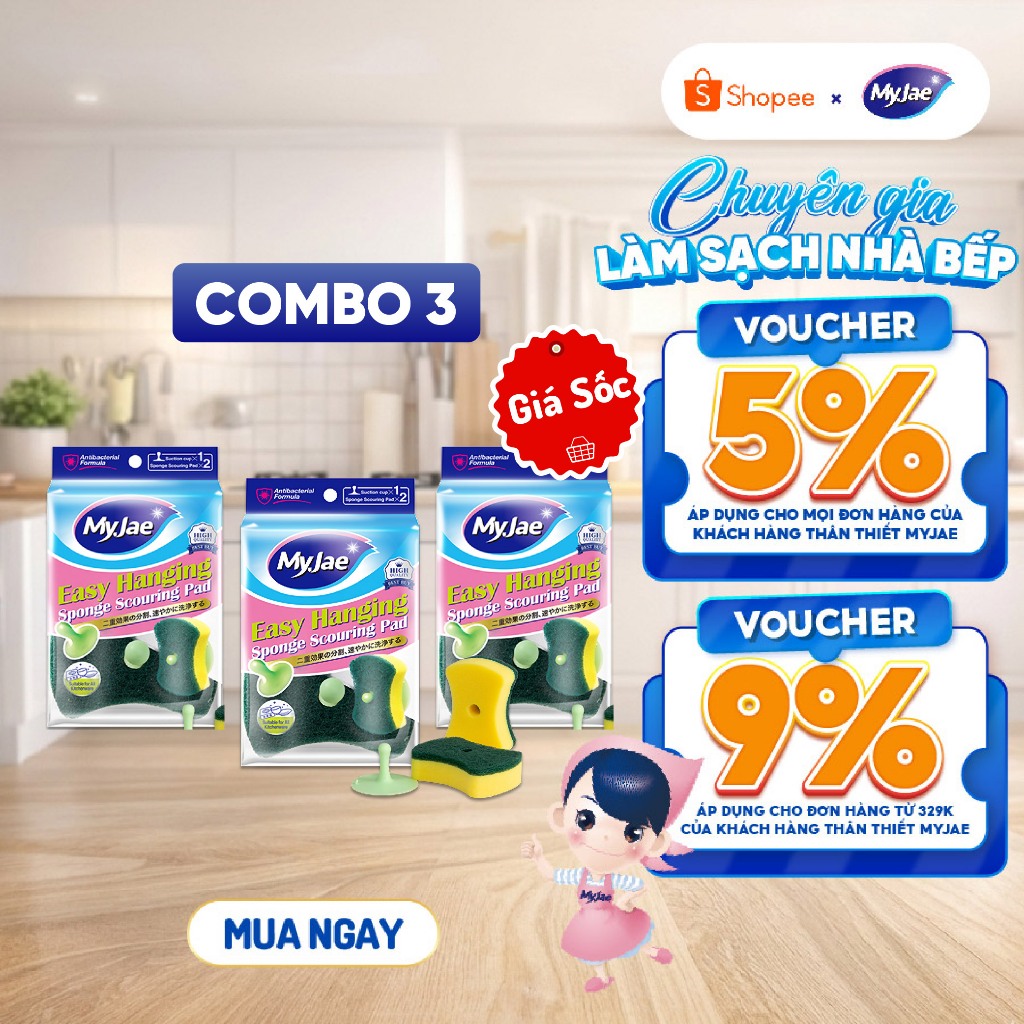 Combo 3 Bịch Miếng bọt biển rửa chén MyJae 2 mặt, mút xốp rửa bát đa năng