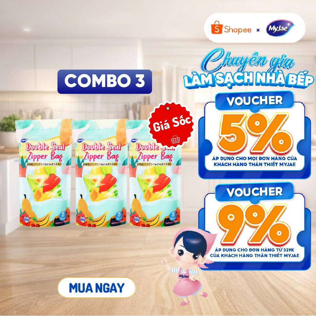 COMBO 3 Túi Zip Đựng Thực Phẩm MyJae size S