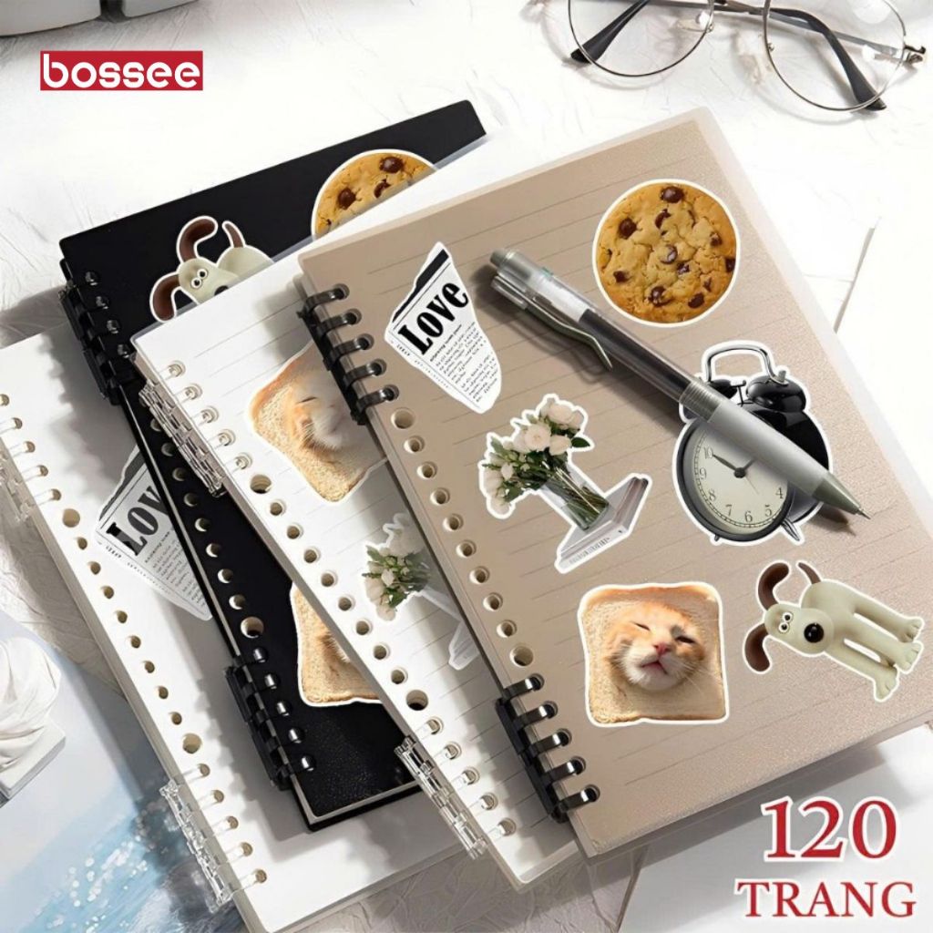 Sổ Còng A5/B5 120 Trang Bìa Trơn Tối Giản - TẶNG STICKER DIY - Sổ Tay Bullet Journal Còng Nhựa Nhẹ T