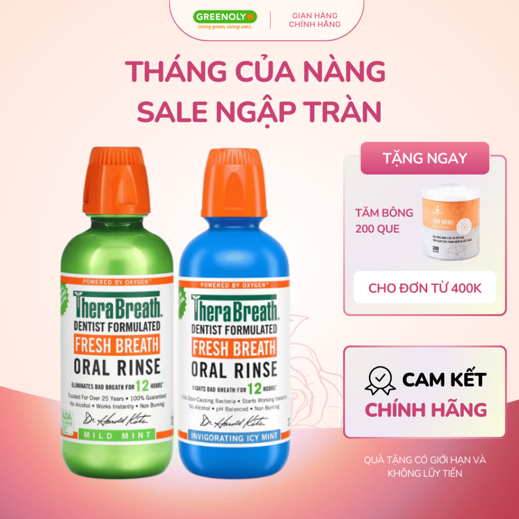 [HOẢ TỐC HCM] Nước Súc Miệng TheraBreath Vị Bạc Hà Diệt Khuẩn Gây Hôi Miệng Hàng Đầu Mỹ 473ml
