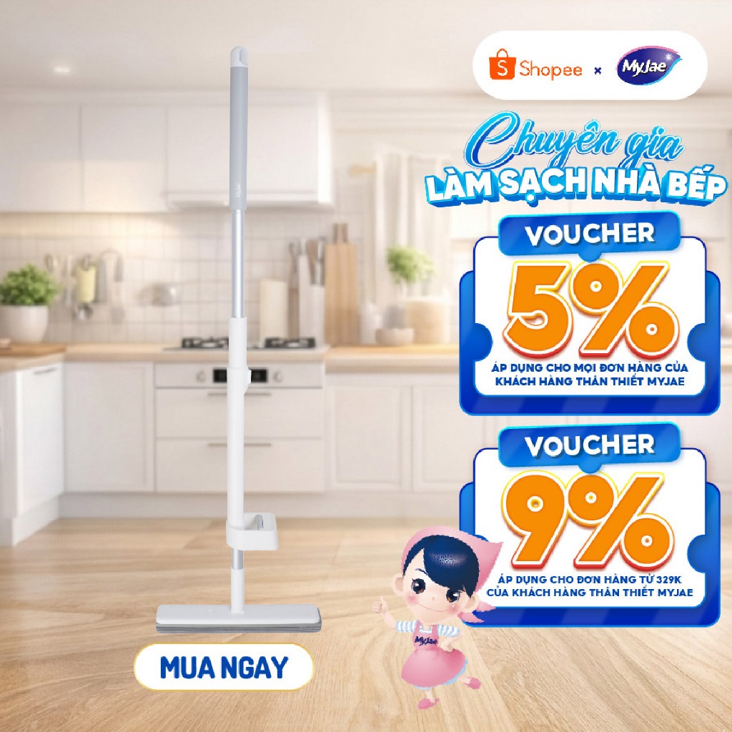 Cây Lau Nhà MyJae Đài Loan Dạng Mút Xốp PVA Thông Minh Lau Sàn Siêu Hút Nước