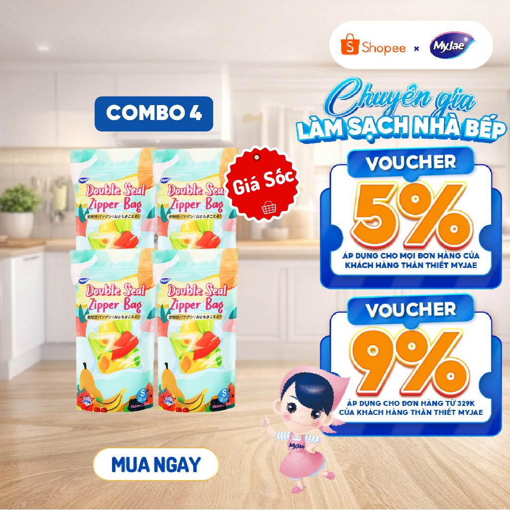 Combo 4 Túi Zip Đựng Thực Phẩm MyJae size S (20 cái)