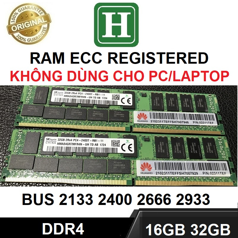 Ram Server DDR4 32GB, 16GB, 8GB ECC REG bus 2933, 2666, 2400, 2133 hàng tháo máy, bảo hành 03 tháng