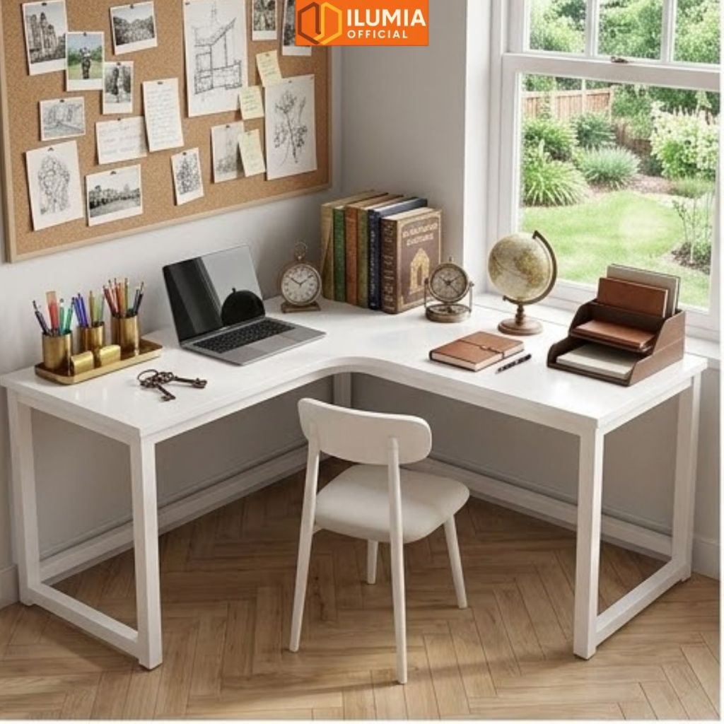 Bàn gaming góc tường chữ L khung sắt thương hiệu ILUMIA