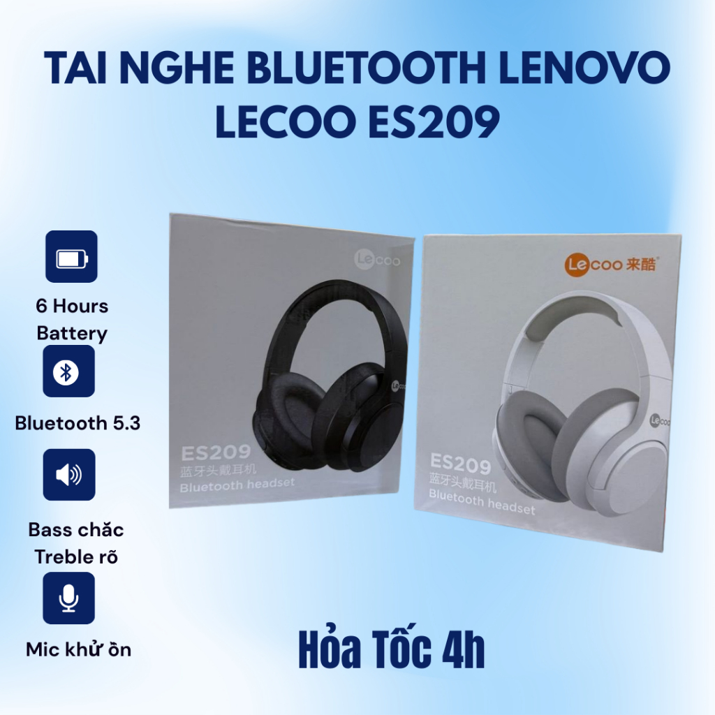 Tai nghe Bluetooth Len0v0 Lec00 ES209 - Siêu nhẹ, Mic khử tiếng ồn, Pin lâu, Gấp gọn tiện lợi