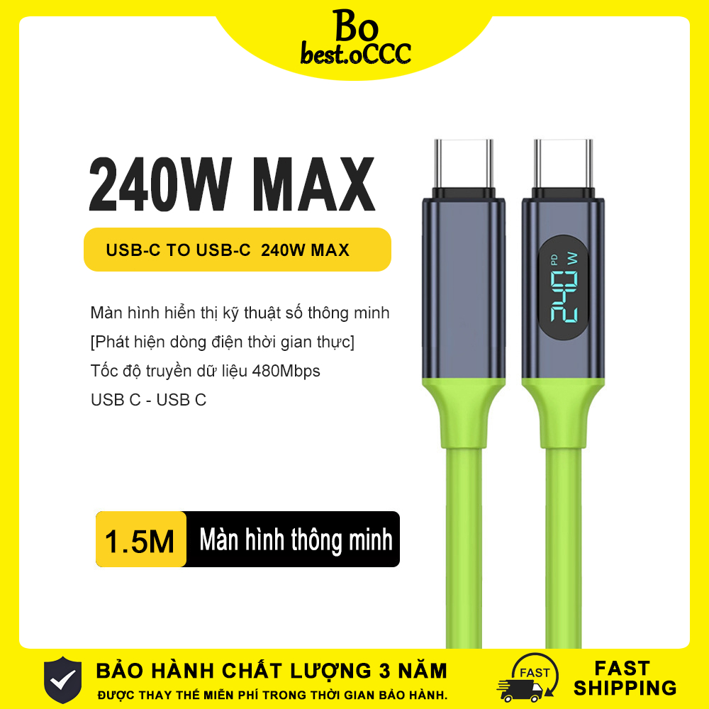 Cáp dữ liệu sạc nhanh 240W，Màn hình kỹ thuật số thông minh，với iP6-14Max/iP15-17Max/khác Type c Andr