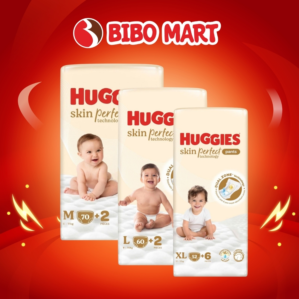 Tã Quần Huggies Skin Perfect Thấm Hút Tốt Giảm Kích Ứng Mỏng Nhẹ Size M70 L60 XL52 XXL48 - Bibomart