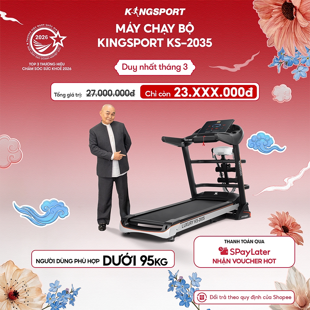 Máy chạy bộ KINGSPORT KS-2035 đa năng, thao tác phím cảm ứng, thiết kế sang trọng cứng cáp