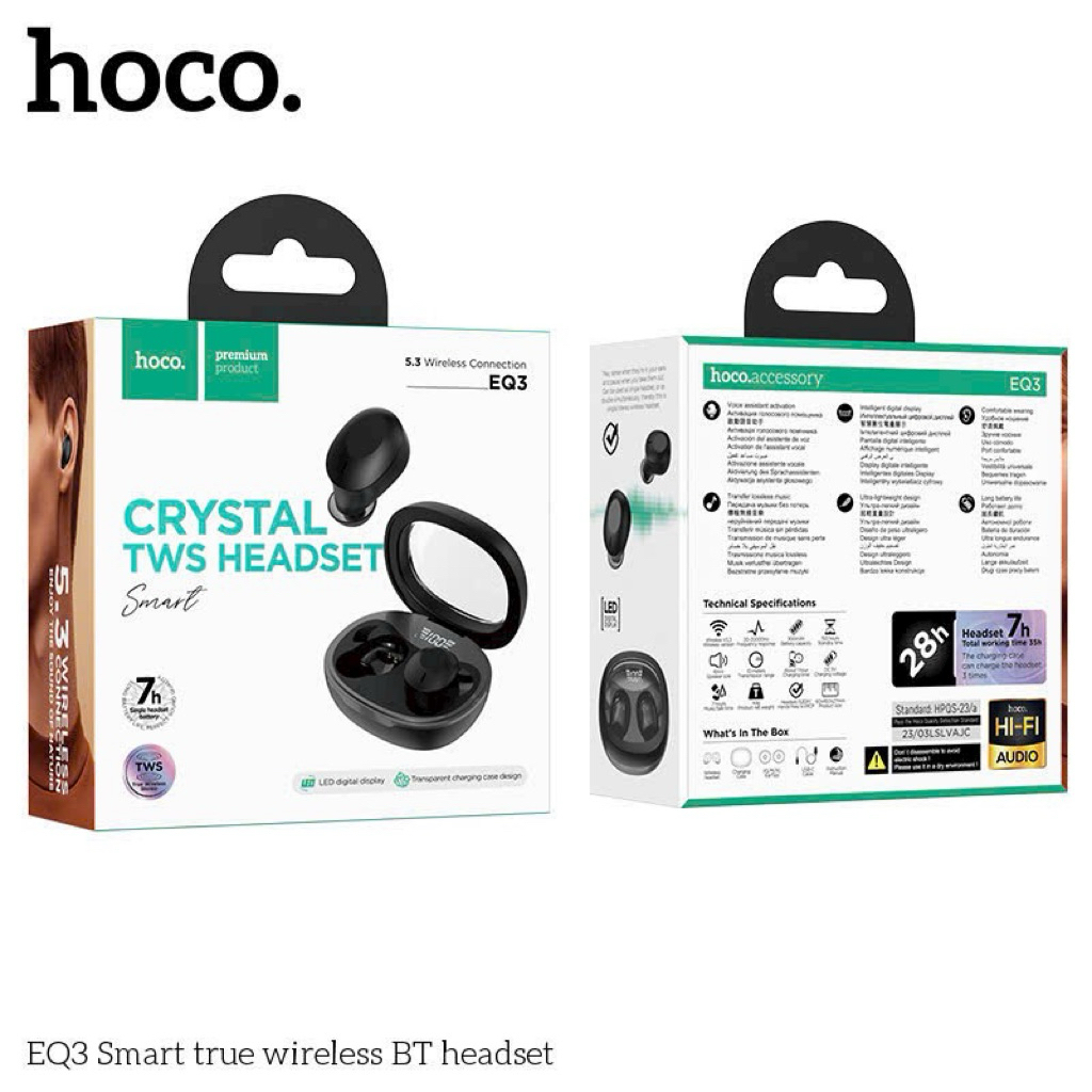 Tai nghe Bluetooth Hoco EQ3 dáng hạt đậu kiêm hộp sạc
