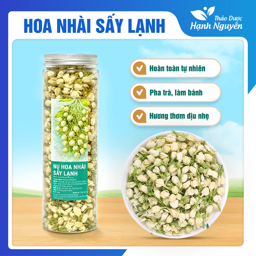 Trà hoa nhài sấy lạnh 100g, trà lài khô, nguyên bông, nụ trắng thơm, đẹp, dùng pha trà, ướp trà sen