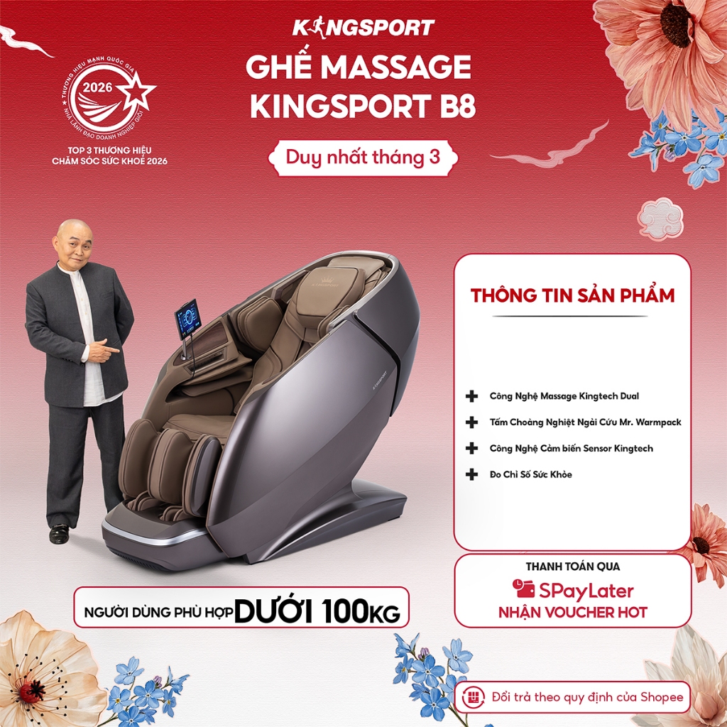 Ghế massage toàn thân cao cấp KINGSPORT B8 công nghệ massage 4D Pro, nhiệt hồng ngoại sưởi ấm