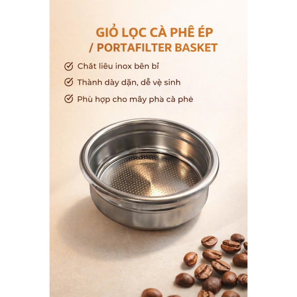 Giỏ Lọc Cà Phê Espresso 58mm – Portafilter Basket Đôi (2 Cup)