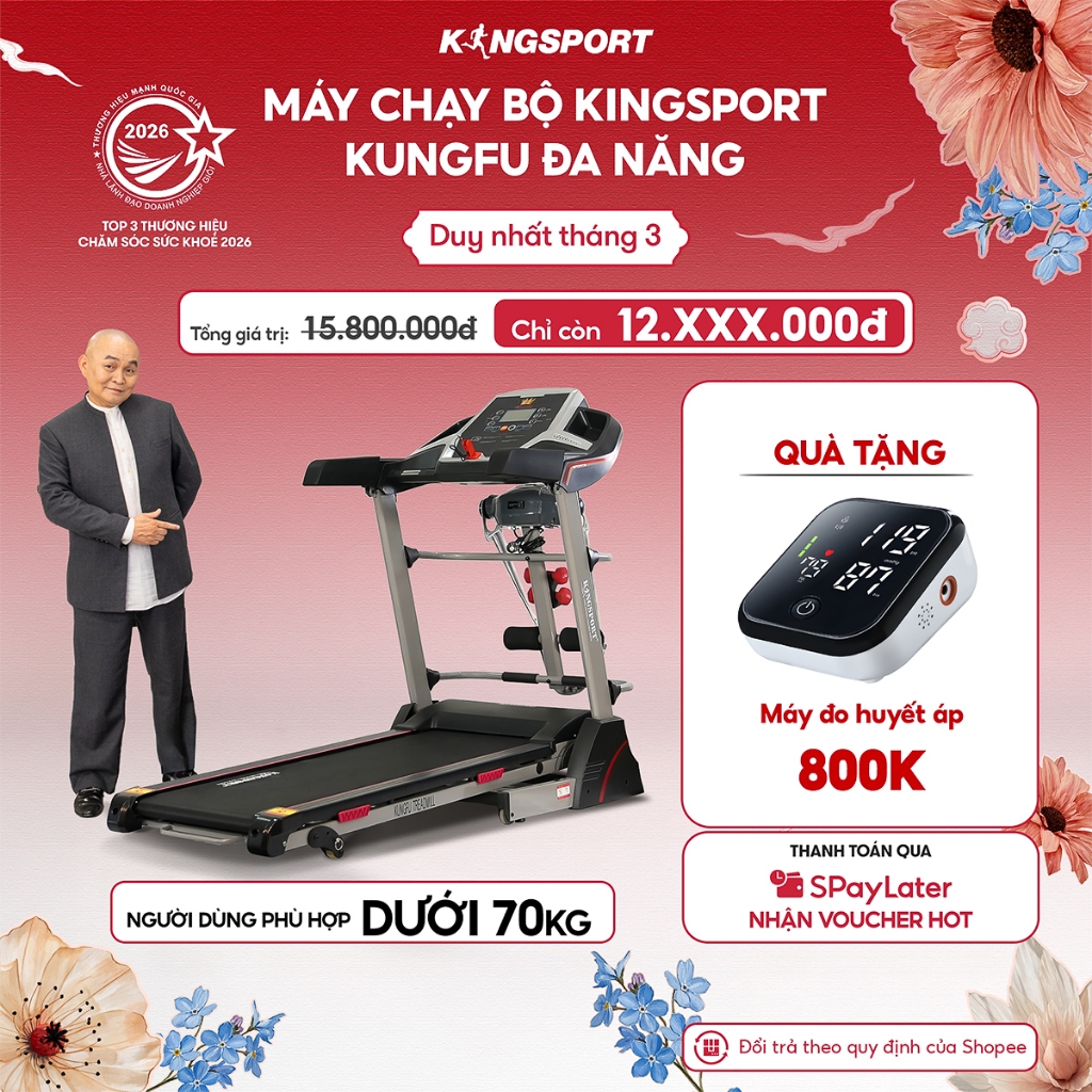 [KOL] Máy chạy bộ KINGSPORT Kungfu đa năng, động cơ Kingtech hiệu suất 2.5 HP