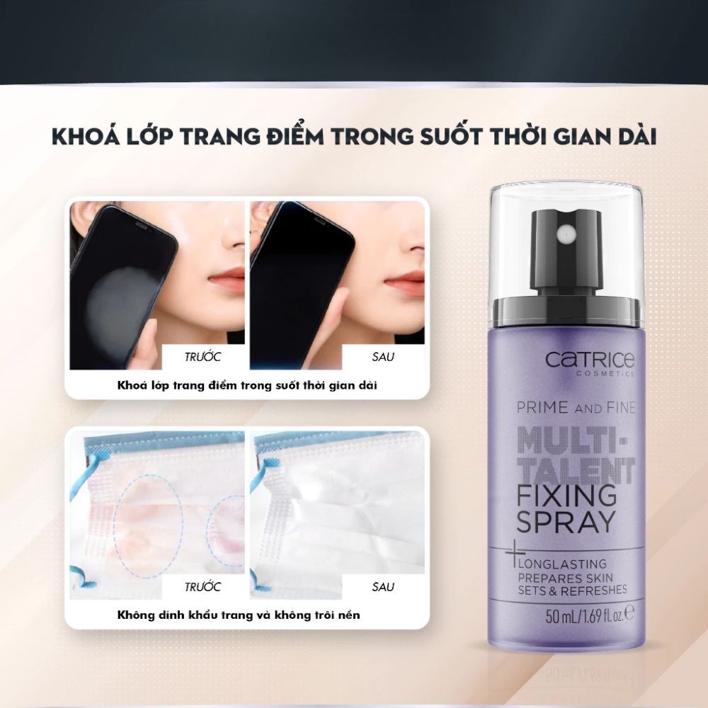 Ảnh 2 của Xịt khóa nền Catrice giúp da mướt, kiềm dầu, cố định lớp makeup, chống nước lâu trôi