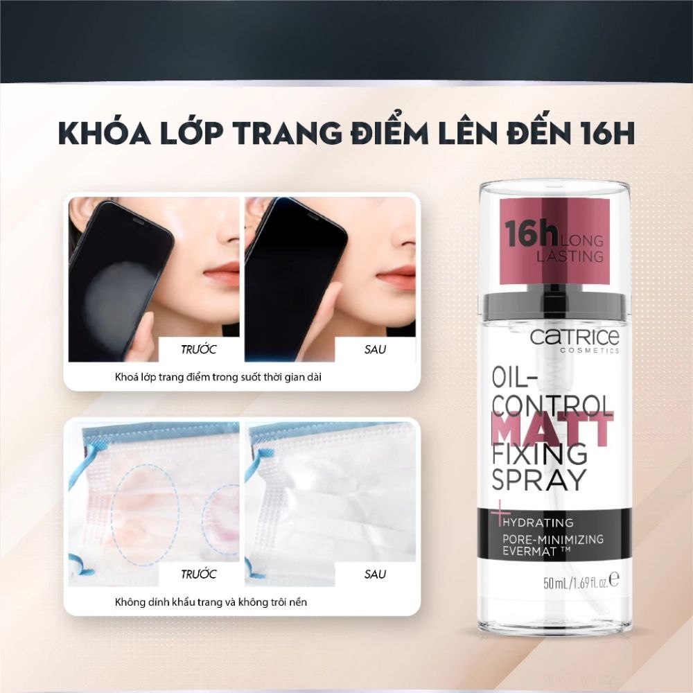 Ảnh 3 của Xịt khóa nền Catrice giúp da mướt, kiềm dầu, cố định lớp makeup, chống nước lâu trôi