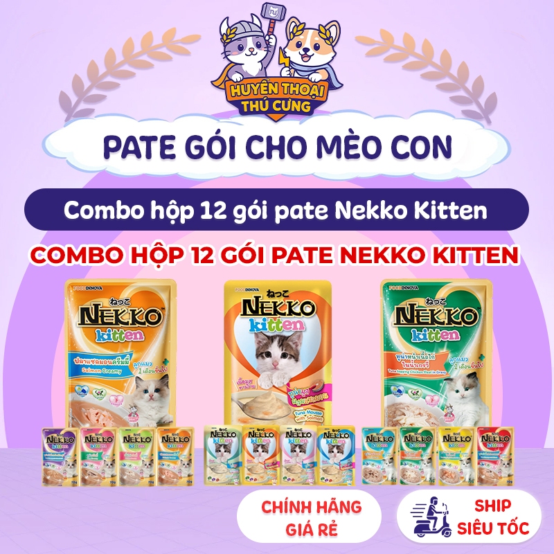 [Hộp 12 gói] Pate mèo Nekko Kitten gói 70g, combo 12 gói pate mèo con Nekko, pate mềm mịn thơm ngon