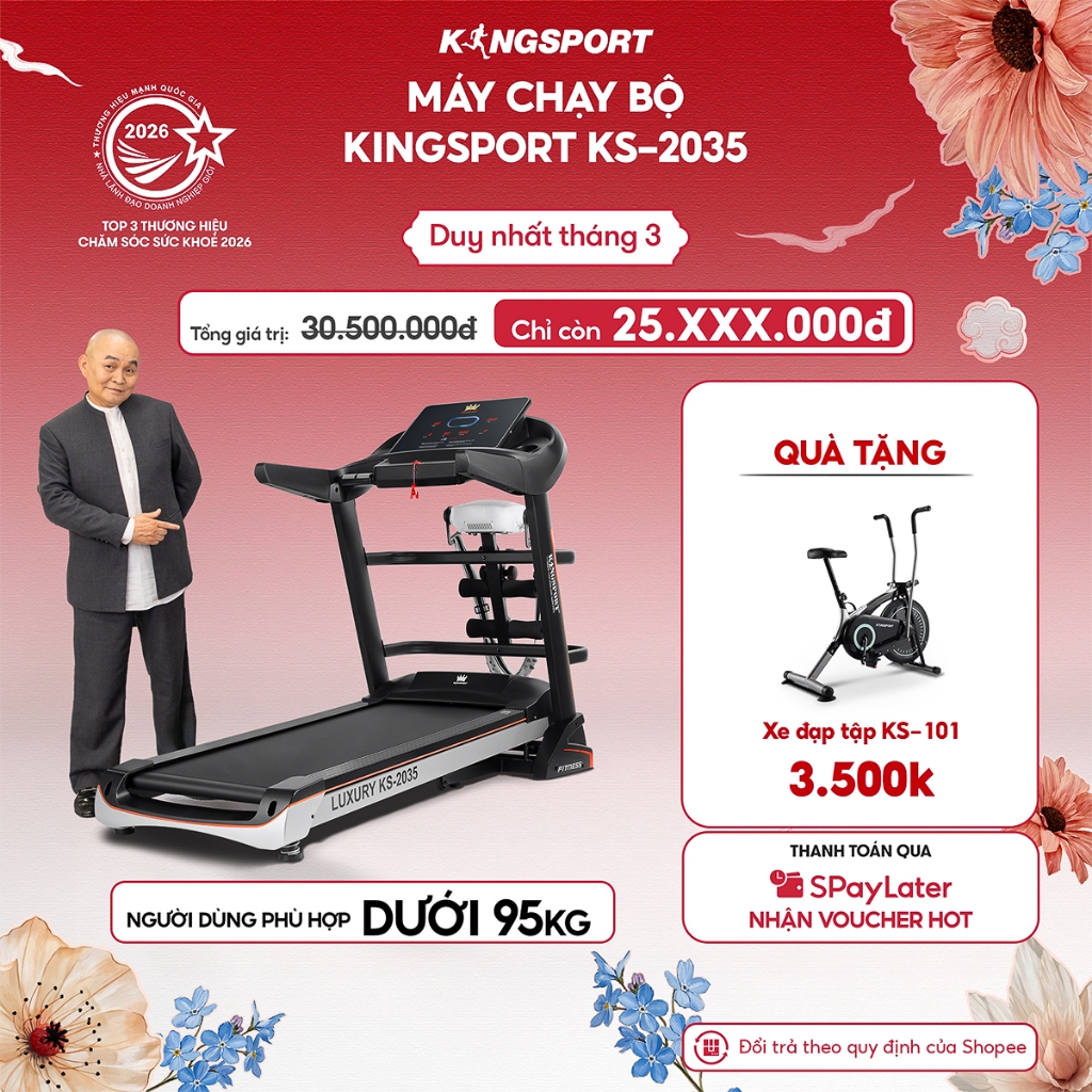 [LIVE] Máy chạy bộ KINGSPORT KS-2035 đa năng, thao tác phím cảm ứng, thiết kế sang trọng cứng cáp