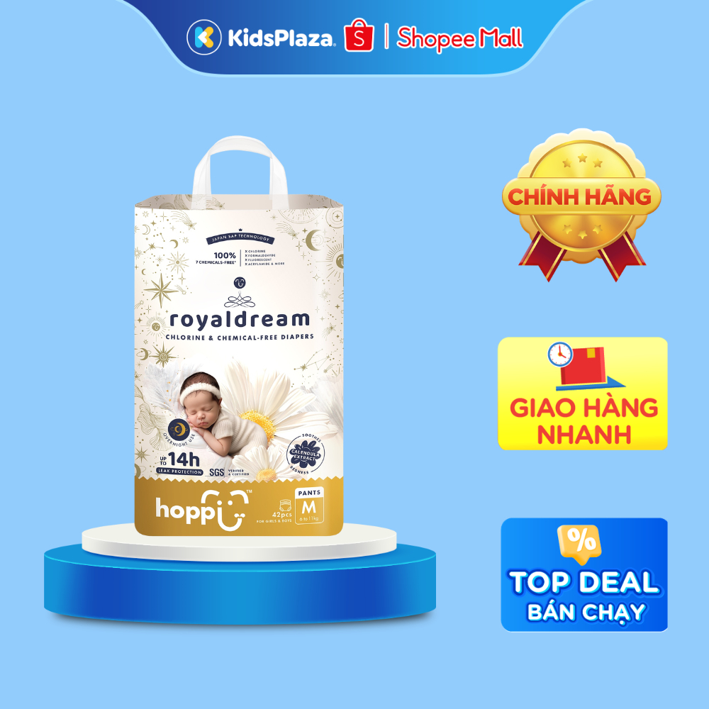 Bỉm - Tã quần mùa hè Hoppi RoyalDream cao cấp size M 42 miếng (cho bé 6-11kg)